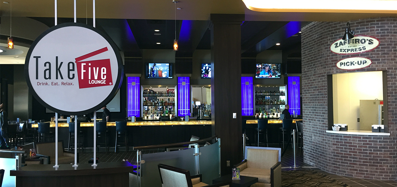 The Take Five lounge inside the Palace Cinema in Wisconsin, built by Tri-North Builders.